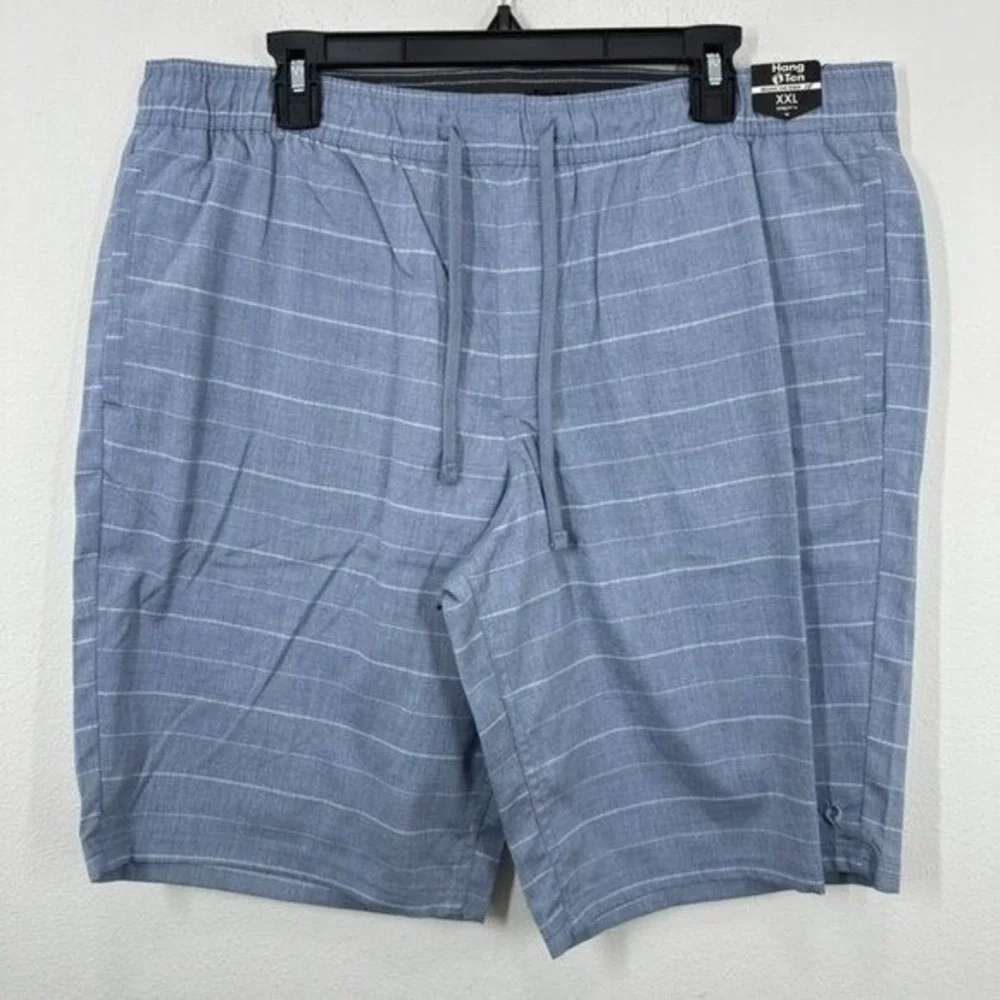 Hang Ten Men's Blue White Striped Casual Pull On Shorts Beach Summer Brand‎ New